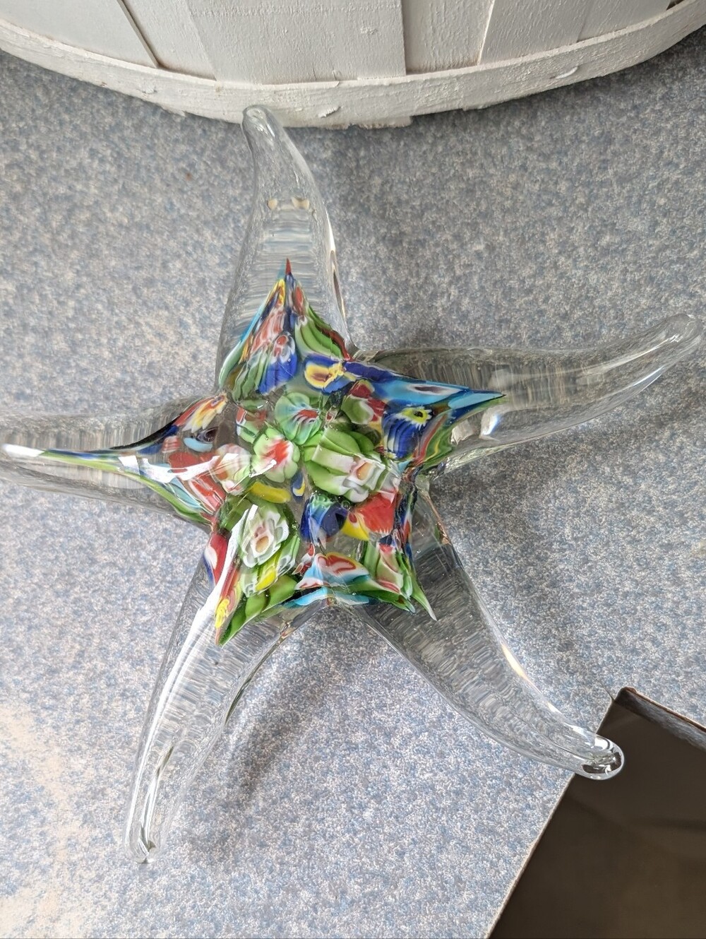 Vintage Murano Style hand-blown glass millefiori starfish paperweight
